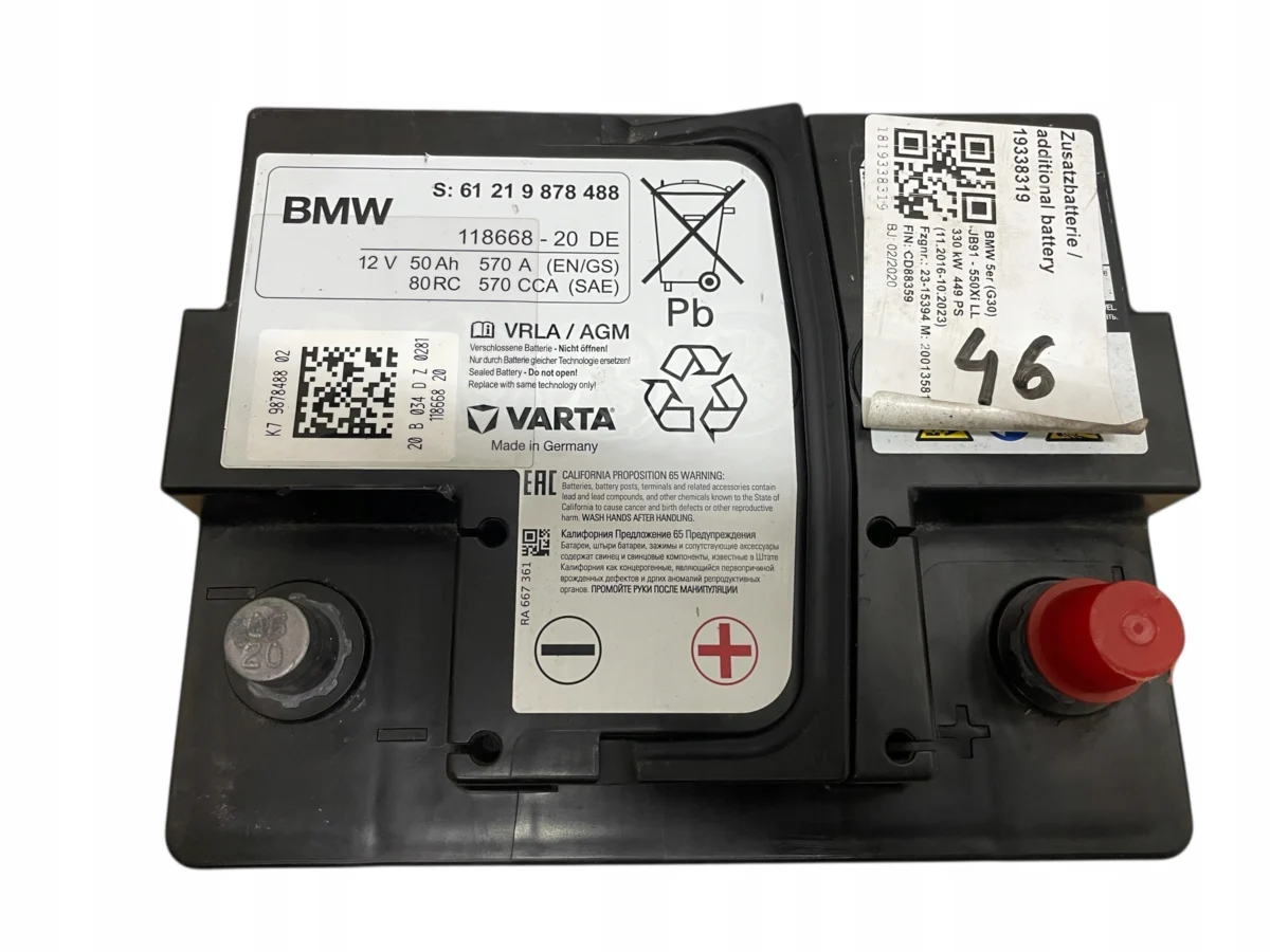 AKUMULATOR AGM START-STOP 12V 50AH 570A BMW / MINI 2020R ORYGINAŁ - obrazek 2