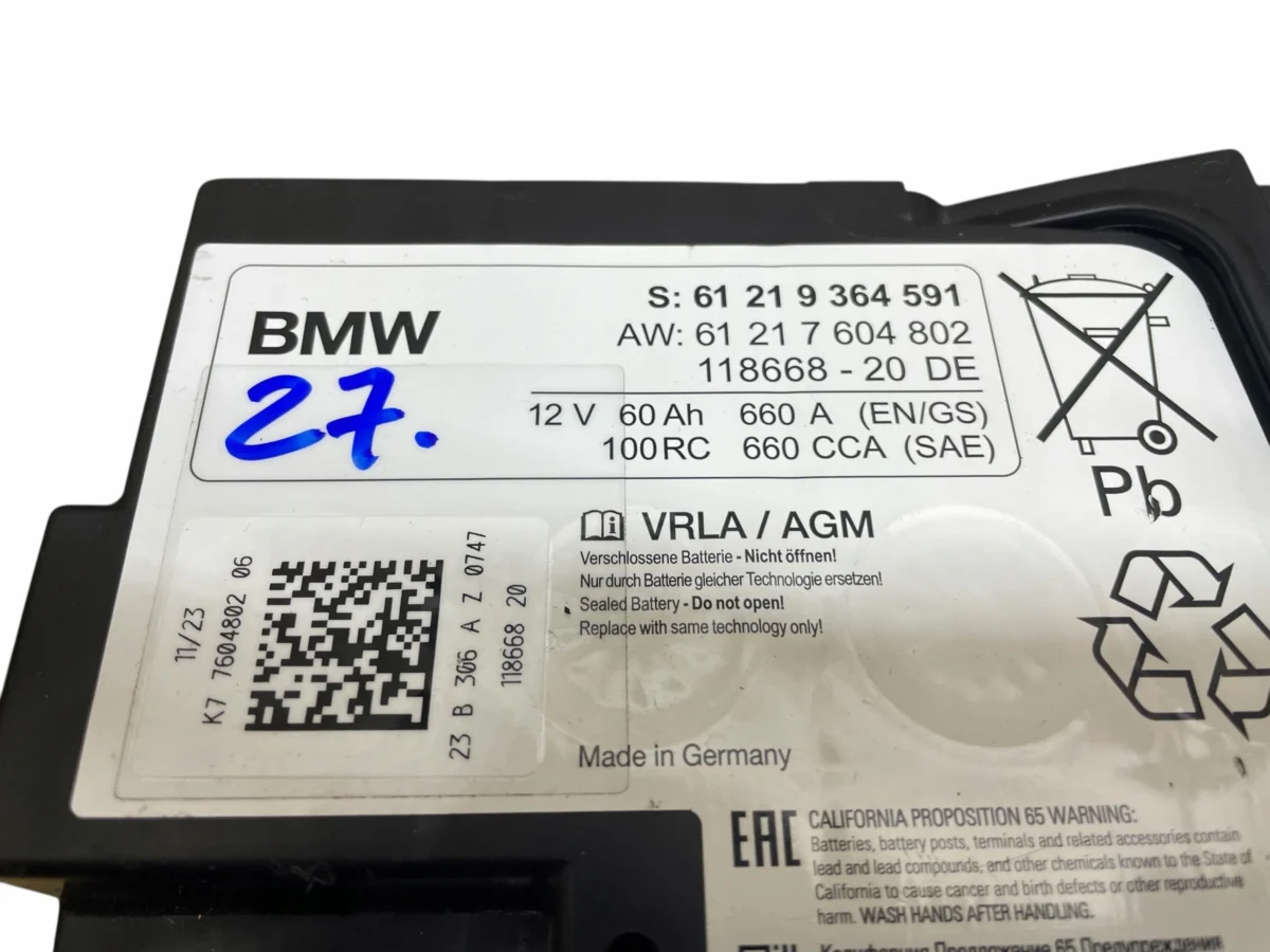 AKUMULATOR AGM START-STOP 12V 60AH 660AH BMW 2023R ORYGINAŁ - obrazek 4